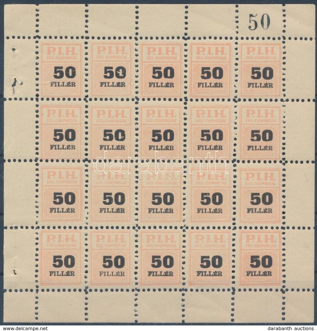 ~1944 Pesti Izraelita Hitközség Ifjúsági Csoportja 50f Tagsági Bélyeg 20-as ívben, Sorszámozva (50) - Ohne Zuordnung