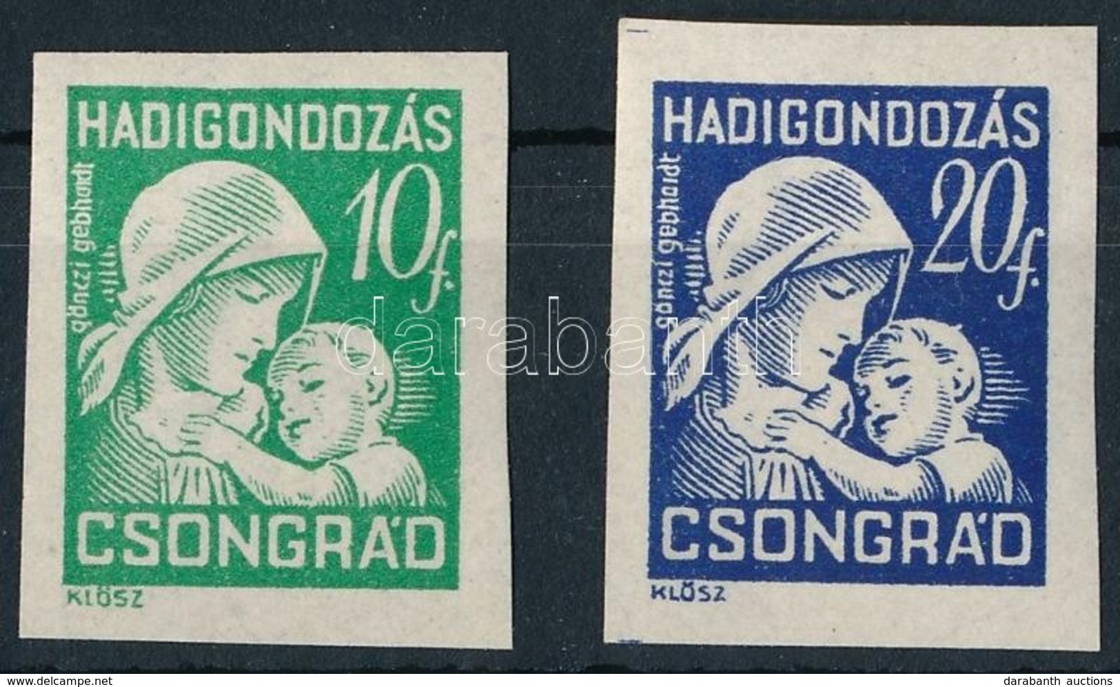 Csongrád 1941 10f és 20f Hadigondozás Bélyegek Használatlan, Fogazatlan Próbanyomatai - Ohne Zuordnung