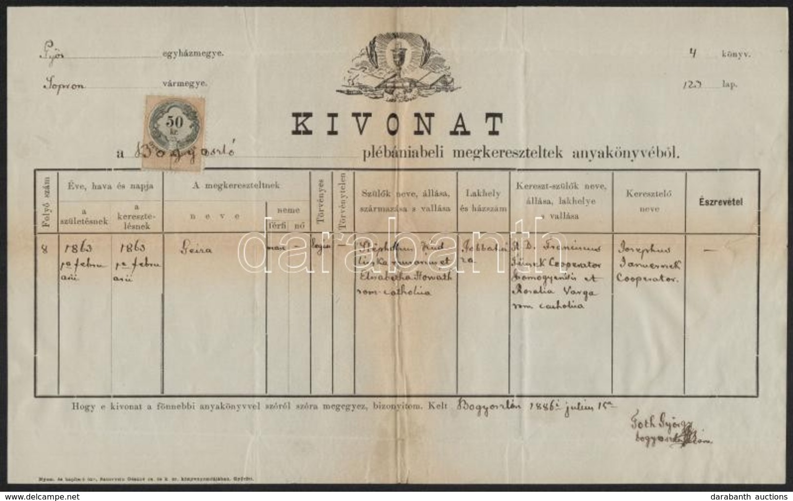 1870-1886 1 Db Mosoni + 2 Db Soproni Egyházi Irat, Okmánybélyegekkel - Ohne Zuordnung