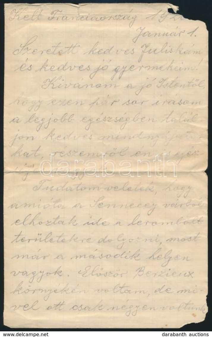 1920 Magyar Katona Levele Franciaországi Hadifogságból, Munkaszolgálatból, Négy, Kézzel Beírt Oldalon + Borítékkal - Non Classés