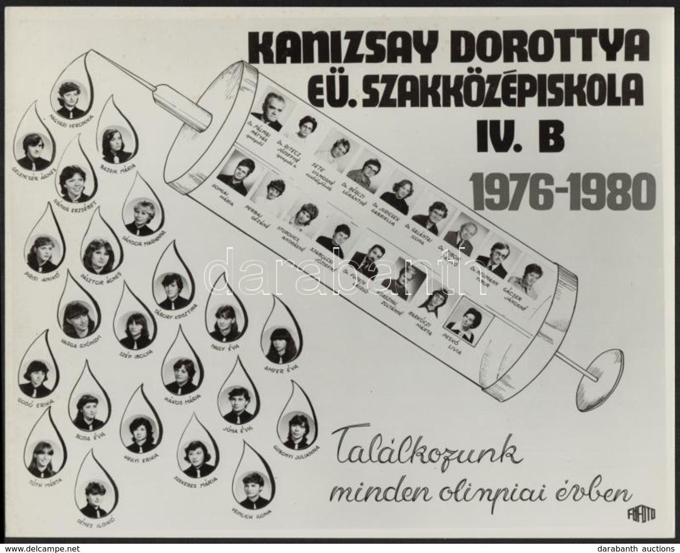 1980 Budapest, Kanizsay Dorottya Eü. Szakközépiskola Tanárai és Végzett Növendékei, Kistabló Nevesített Portrékkal, 24x3 - Sonstige & Ohne Zuordnung