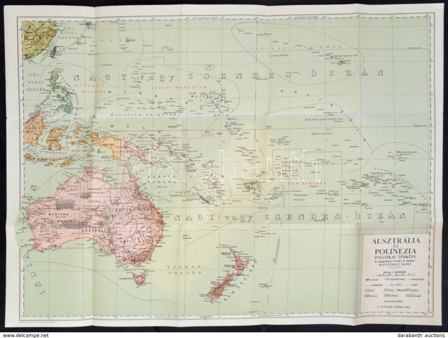 Cca 1930 Ausztrália és Polinézia Politikai Térképe. Tervezte és Rajzolta Kogutowicz Manó. 1:20 000 000, Bp., Magyar Föld - Sonstige & Ohne Zuordnung