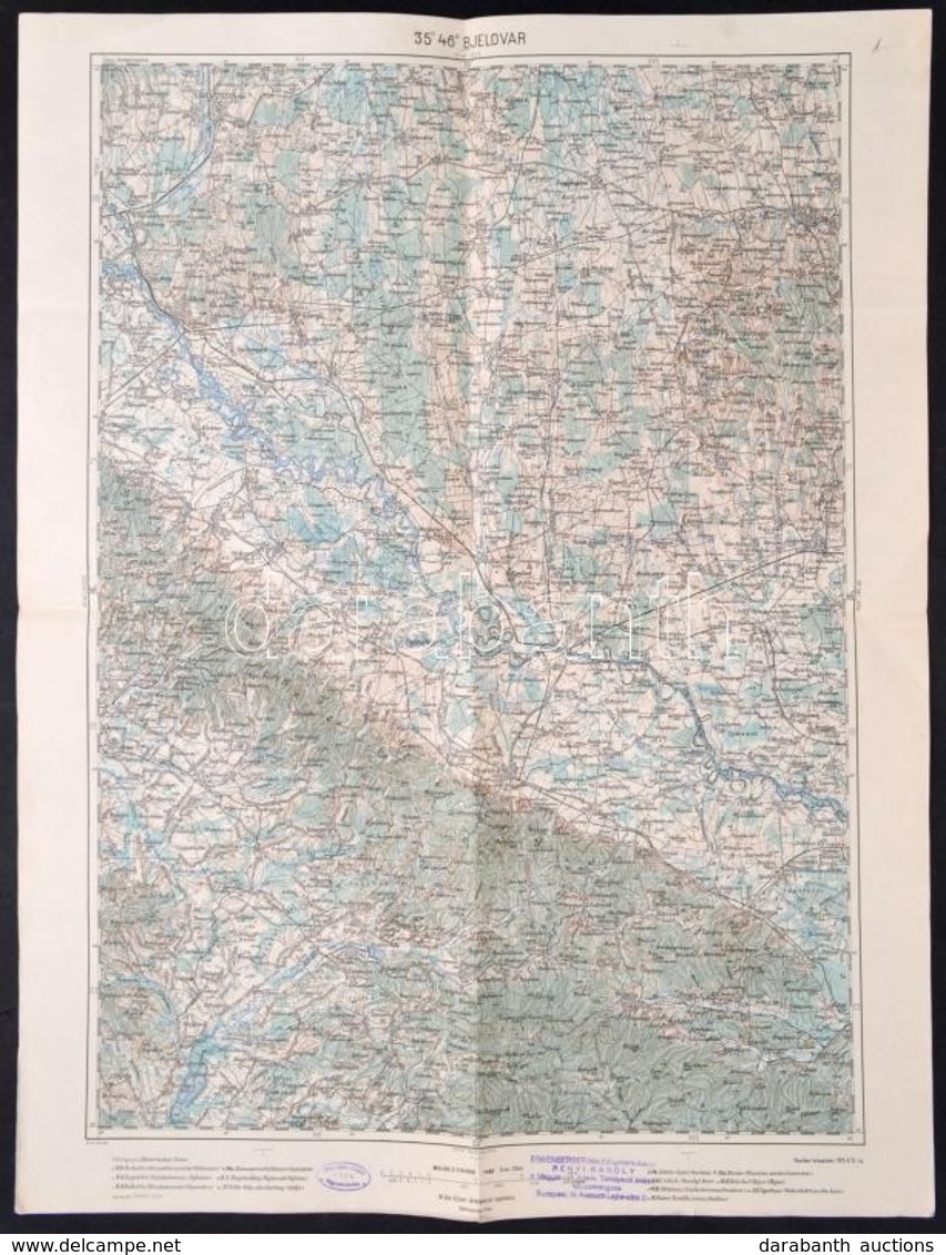 1930 Bjelovar Környékének Katonai Térképe, Kiadja: M. Kir. állami Térképészet, 62×47 Cm - Sonstige & Ohne Zuordnung