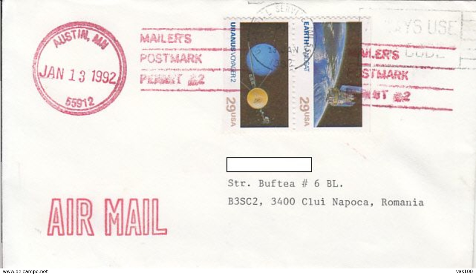 SPACE, COSMOS, LANDSAT AND VOYAGER 2 SPACE PROBES, STAMPS ON COVER, 1992, USA - North  America