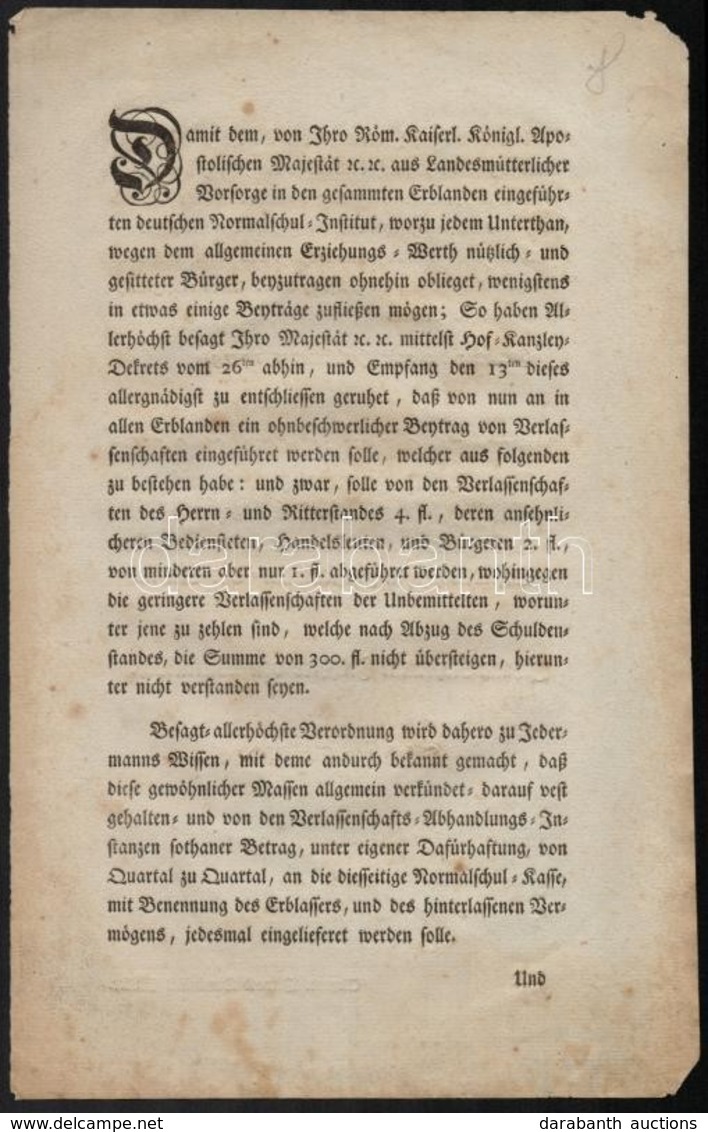 1775 Nyomtatott, Német Nyelvű Császári-királyi Körlevél Oktatási Adó Bevezetéséről - Ohne Zuordnung