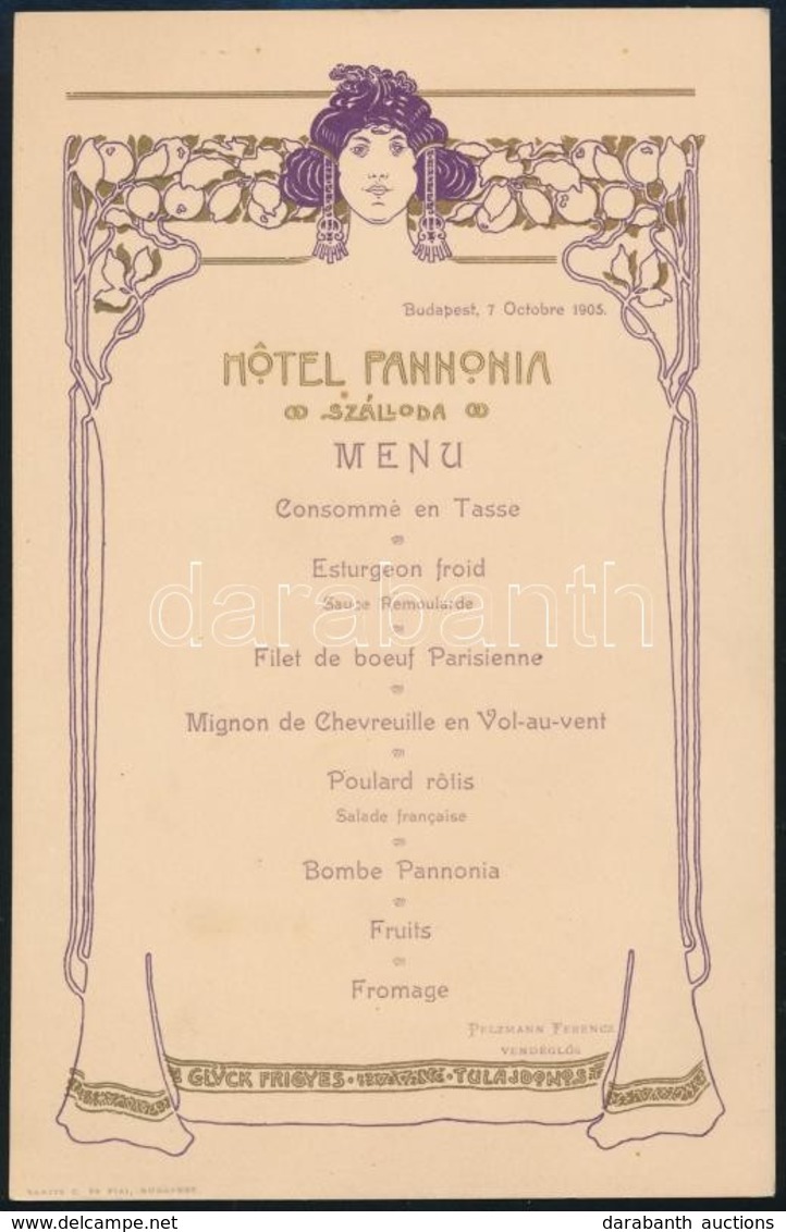 1905 Bp., A Hotel Pannonia Szecessziós Menkükártyája - Ohne Zuordnung