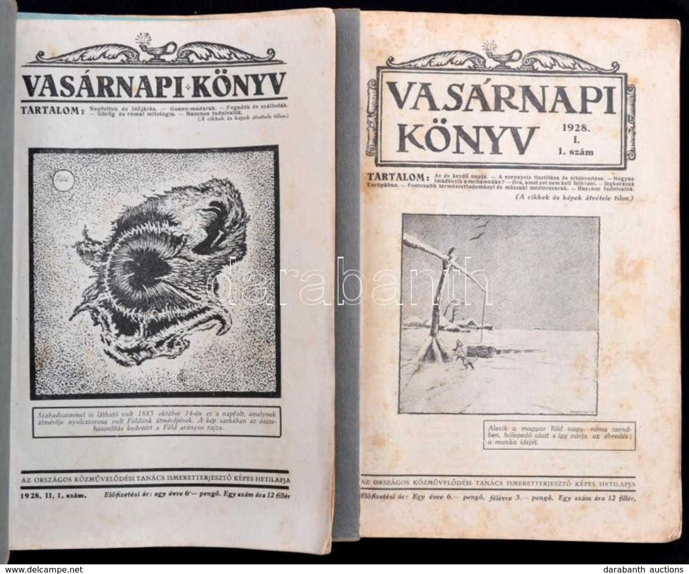 1928 Vasárnapi Könyv. 1928. I. és II. Félév. Teljes, XVIII. évfolyam. Papírkötésben, Két Kötetben. - Ohne Zuordnung