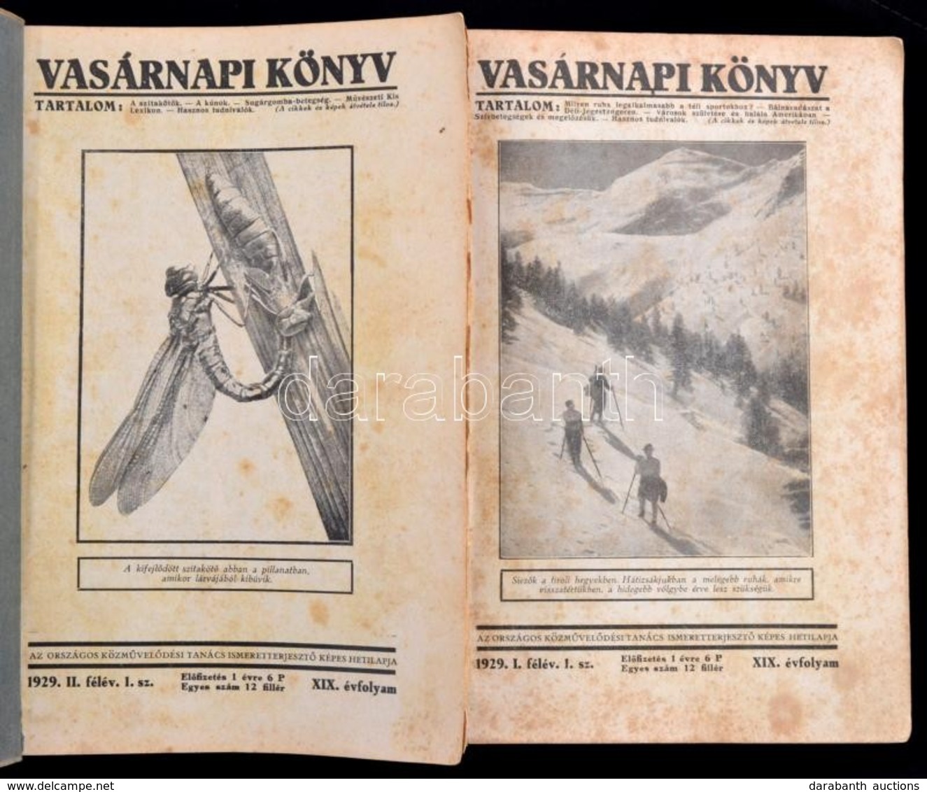 1929 Vasárnapi Könyv. 1929. I. és II. Félév. Teljes, XIX. évfolyam. Papírkötésben, Két Kötetben, Kissé Foltos Lapokkal. - Ohne Zuordnung