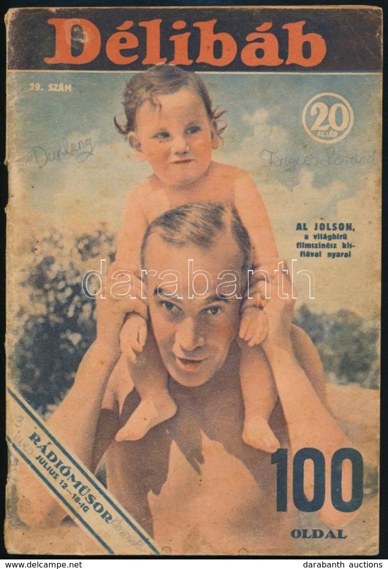 1936 Bp., A Délibáb újság X. évfolyamának 29. Száma, Címlapon Al Jolson Filmszínész, 95p - Ohne Zuordnung
