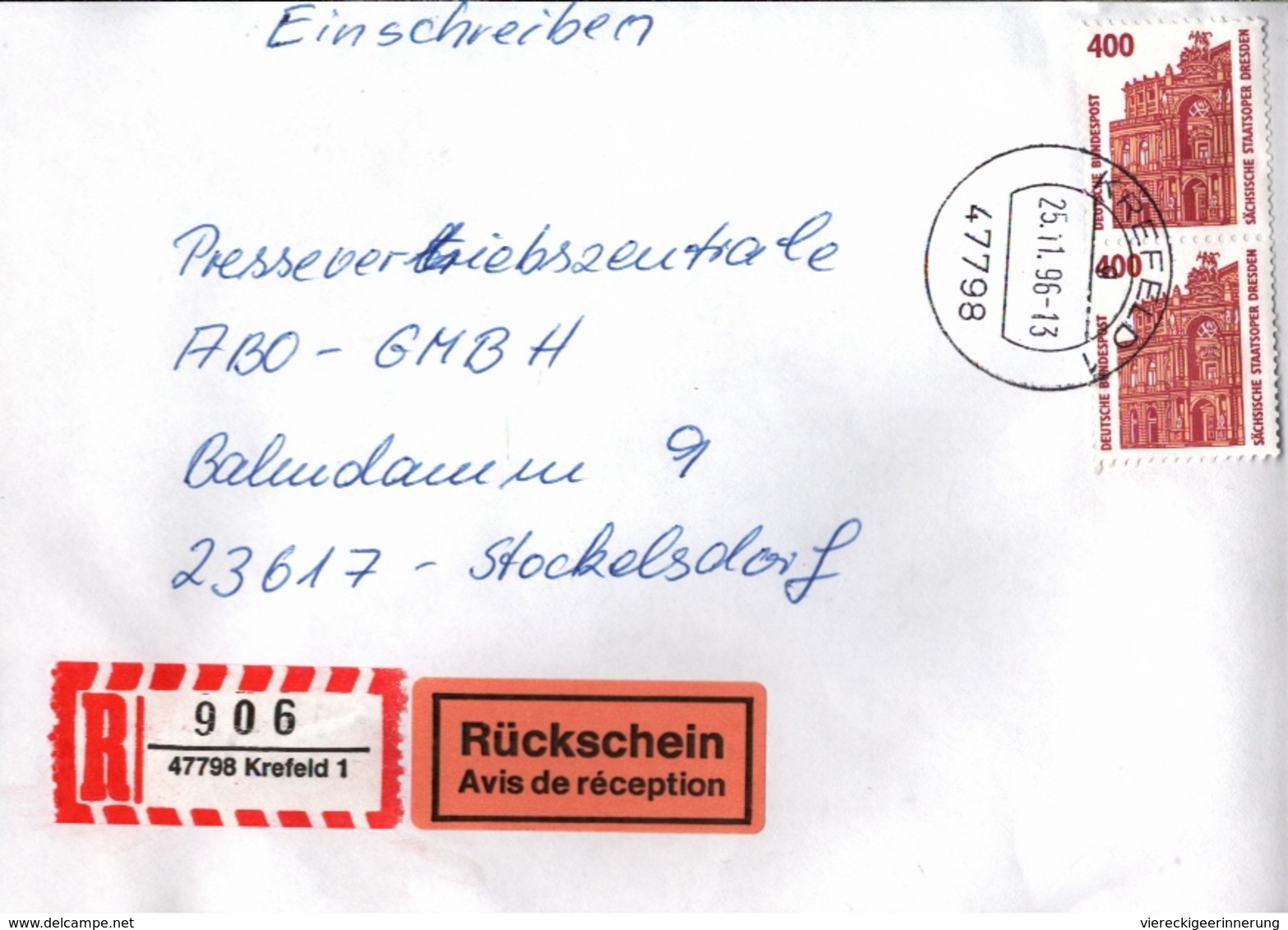 ! 6 Einschreiben Dabei 5x Mit Rückschein, R-Zettel, 1993-97, Aus Krefeld, 47798, 47809 - R- Und V-Zettel