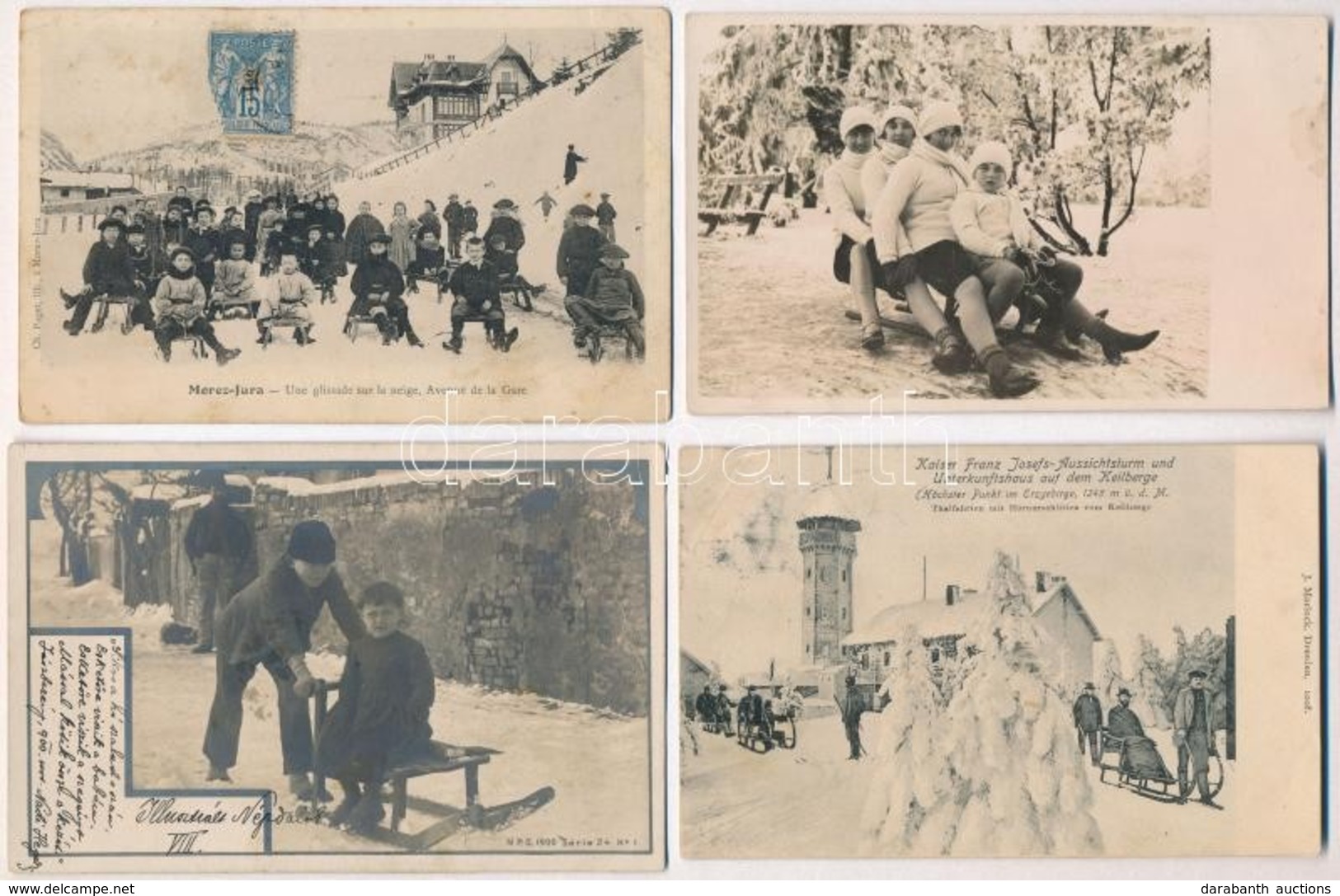 6 Db RÉGI Téli Sport Motívumlap: Szánkózás / 6 Pre-1945 Winter Sport Motive Postcards: Sledding - Ohne Zuordnung