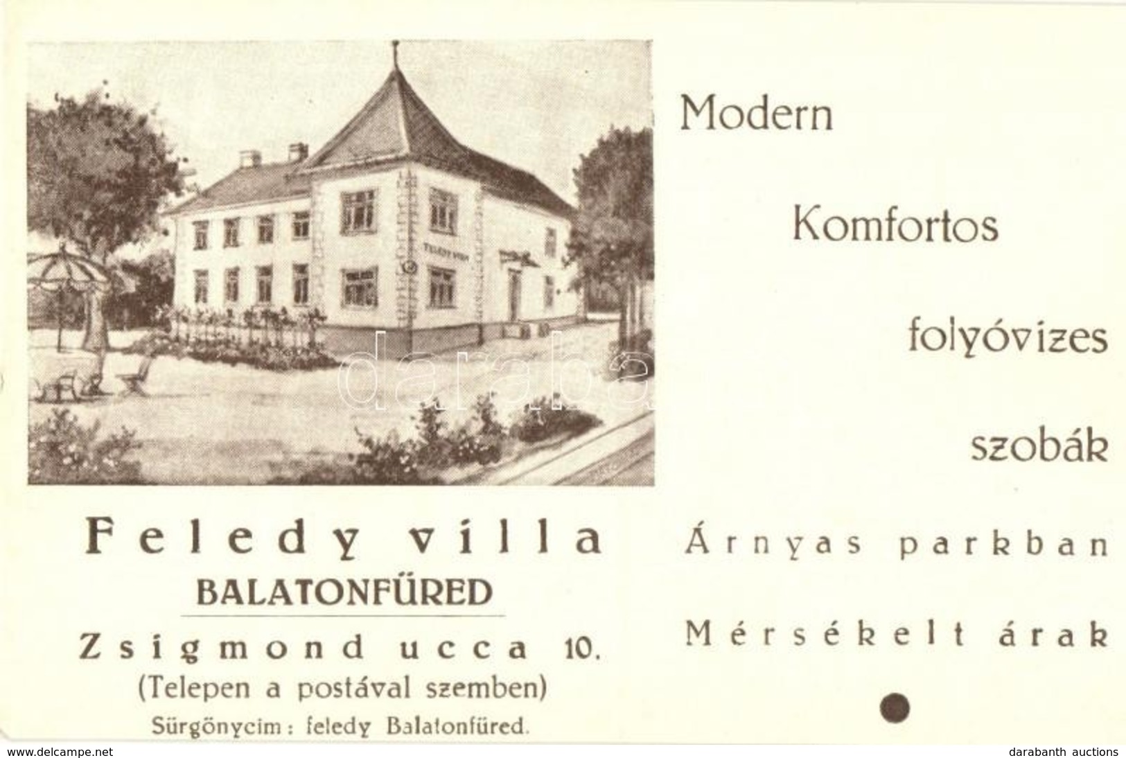 ** T2/T3 Balatonfüred, Zsigmond Utca 10. Feledy Villa, Szálloda Reklámja (EK) - Ohne Zuordnung