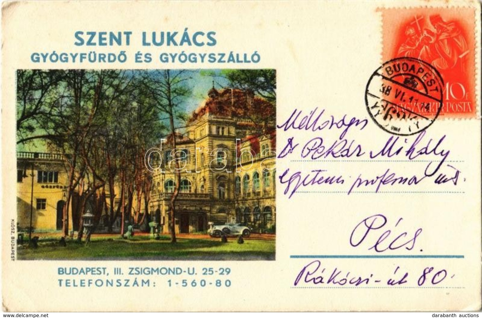 T2 1938 Budapest II. Szent Lukács Gyógyfürdő és Gyógyszálló, Automobil. Zsigmond Utca 25-29. Klösz (EK) - Non Classificati