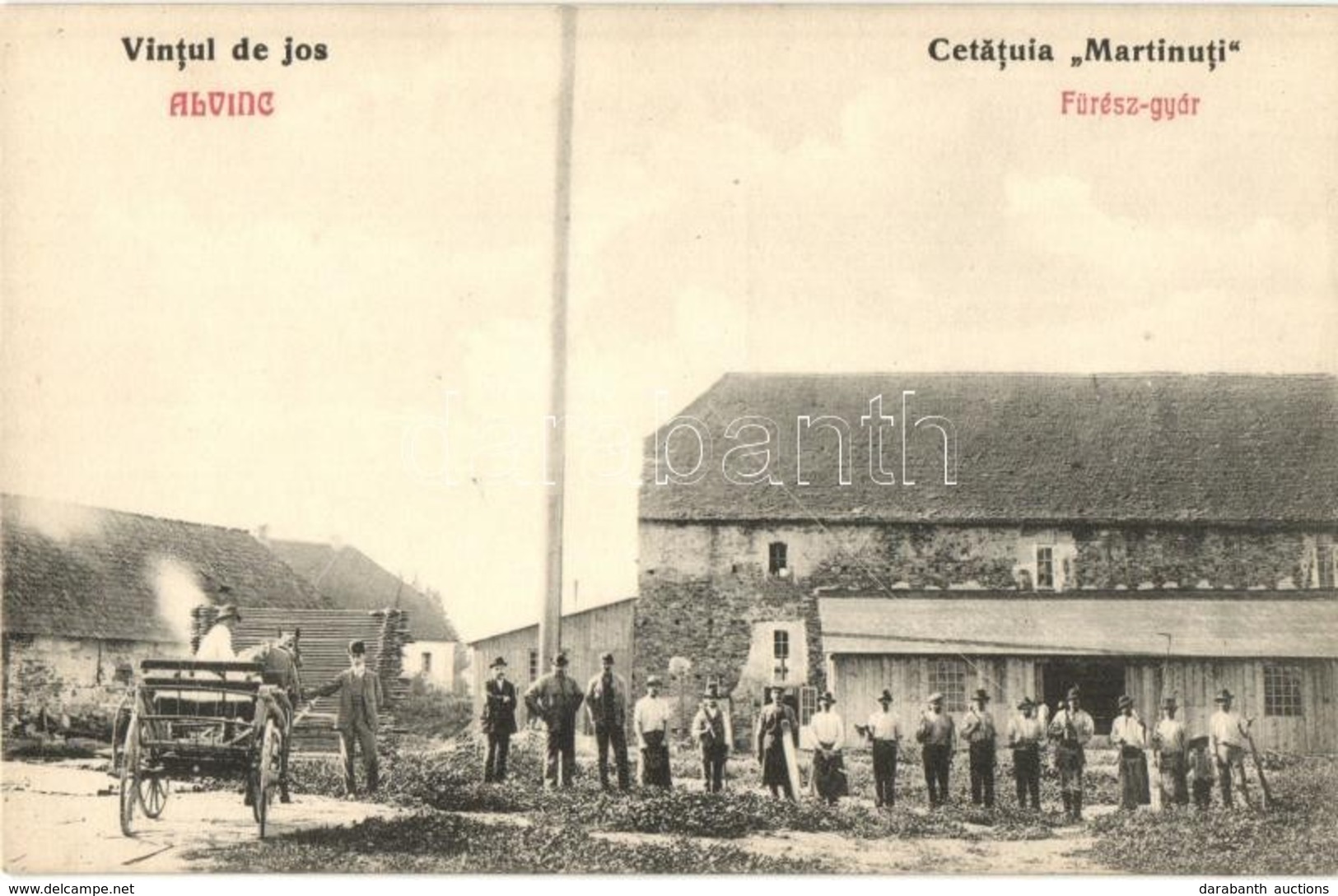 ** T1/T2 Alvinc, Vintu De Jos; Cetatuia Martinuit / Fűrésztelep, Fűrészgyár, Lovaskocsi / Sawmill, Horse-drawn Carriage - Ohne Zuordnung