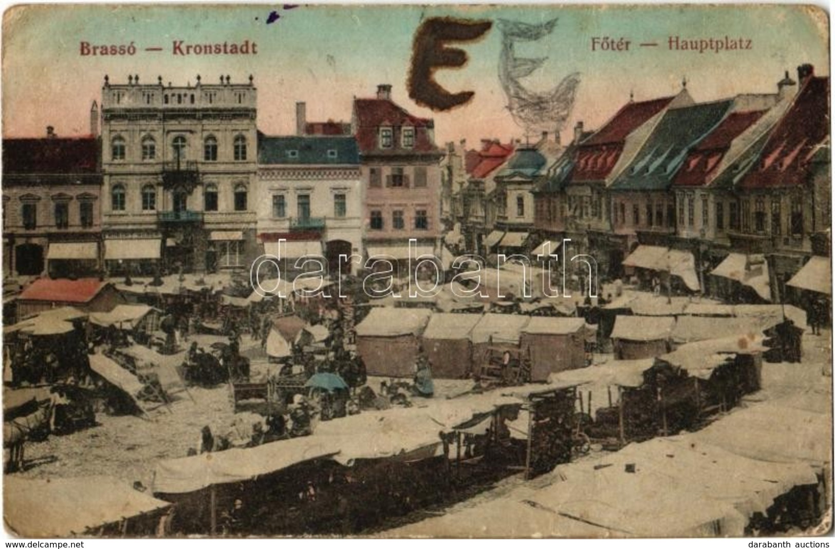 T2/T3 1915 Brassó, Kronstadt, Brasov; Fő Tér, Piac, Robert Weber üzlete / Main Square, Market, Shops (EK) - Non Classés