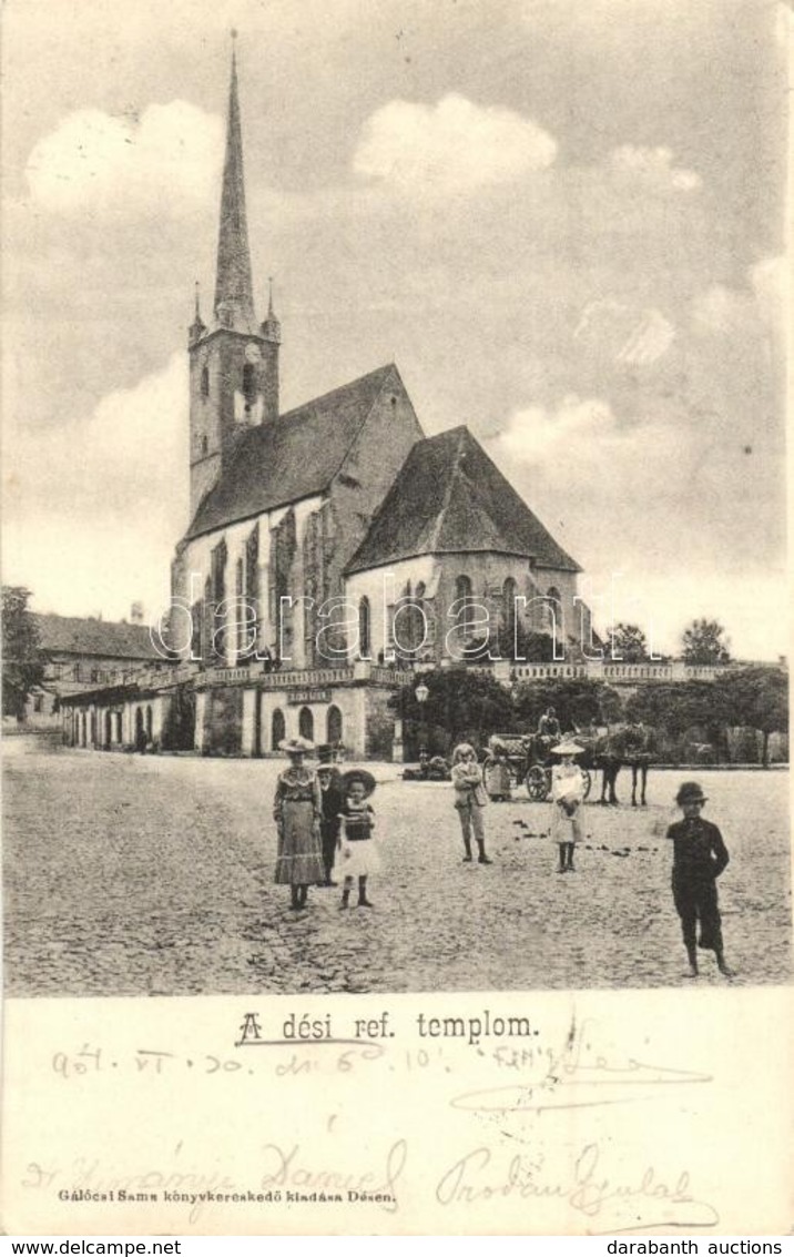 T2 Dés, Dej; Református Templom, üzlet. Galócsi Samu Kiadása / Calvinist Church, Shop - Ohne Zuordnung