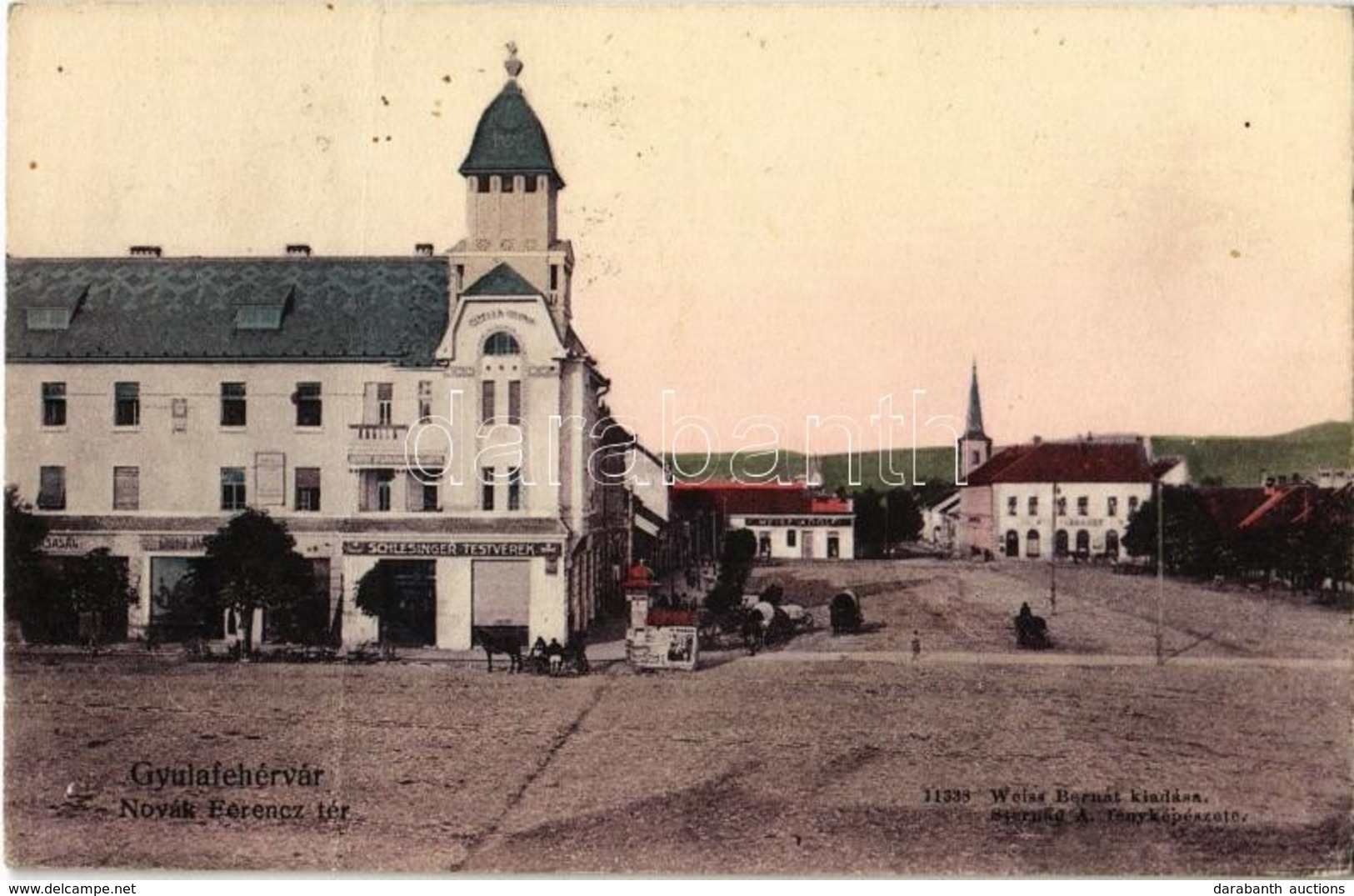 T3 1916 Gyulafehérvár, Alba Iulia; Novák Ferenc Tér, Schlesinger Testvérek, Grund János és Weisz Adolf üzlete / Square,  - Ohne Zuordnung