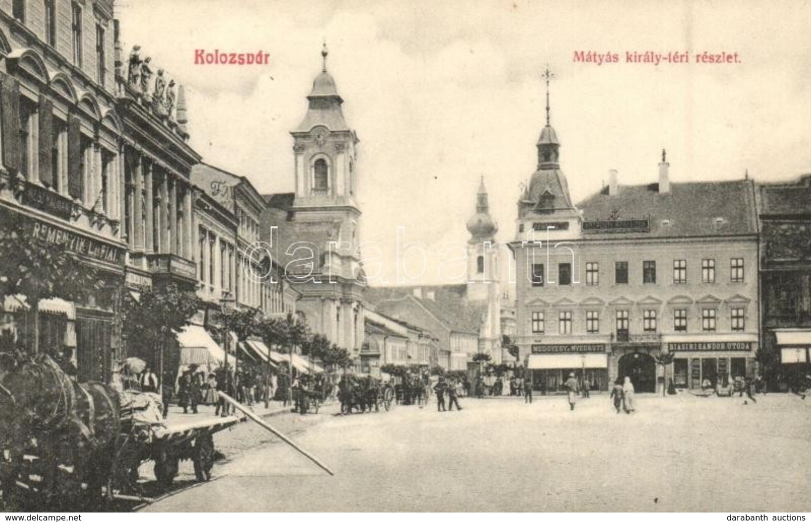 T2 1914 Kolozsvár, Cluj; Mátyás Király Tér, Központi Szálloda, Biasini Sándor Utóda, Medgyesy és Nyegrutz, Weisz Kálmán  - Ohne Zuordnung