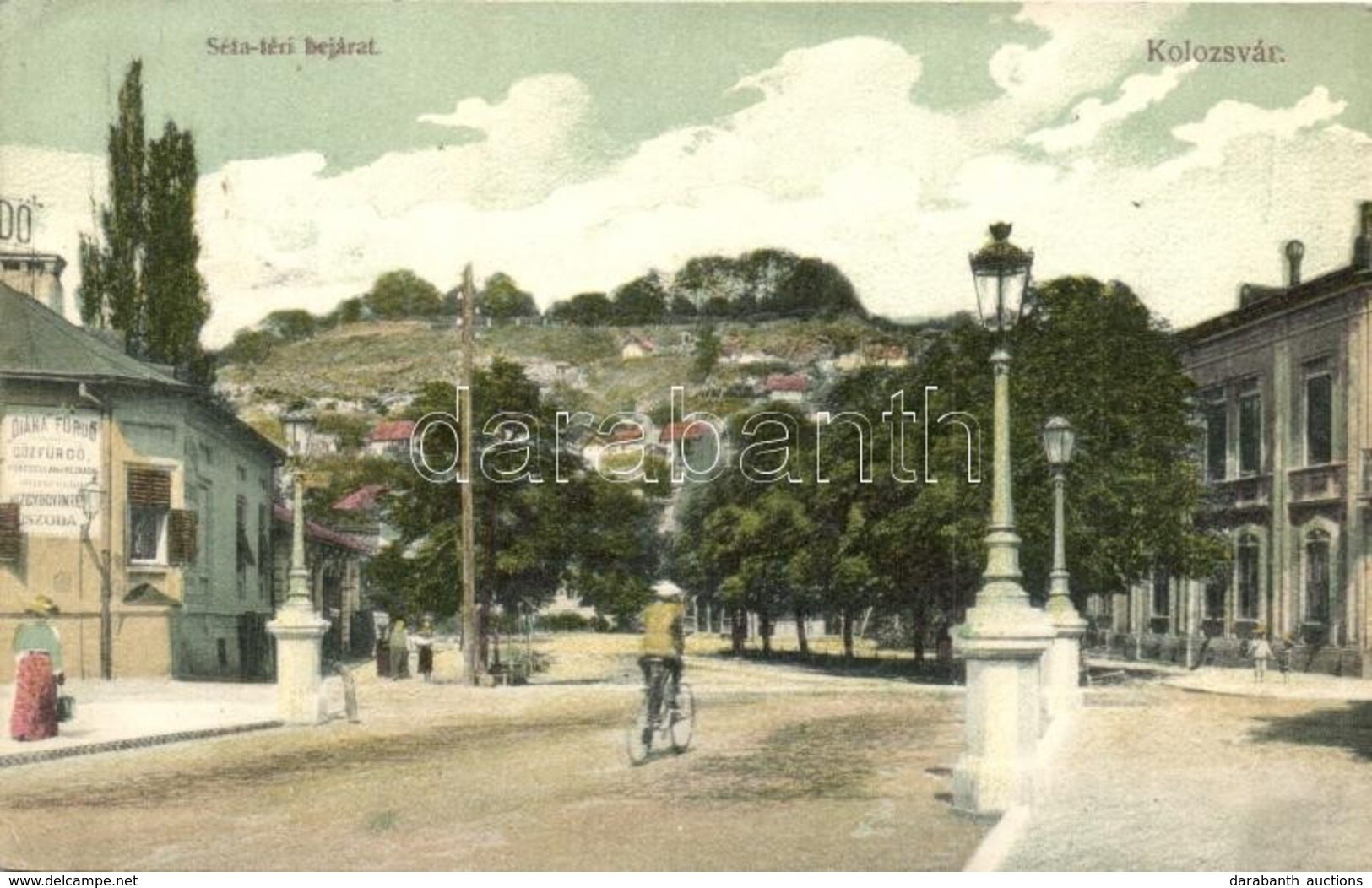 T2/T3 Kolozsvár, Cluj; Séta Téri Bejárat, Diána Gőzfürdő, Uszoda, Kerékpár. Schuster Emil Kiadása / Promenade Entrance,  - Ohne Zuordnung