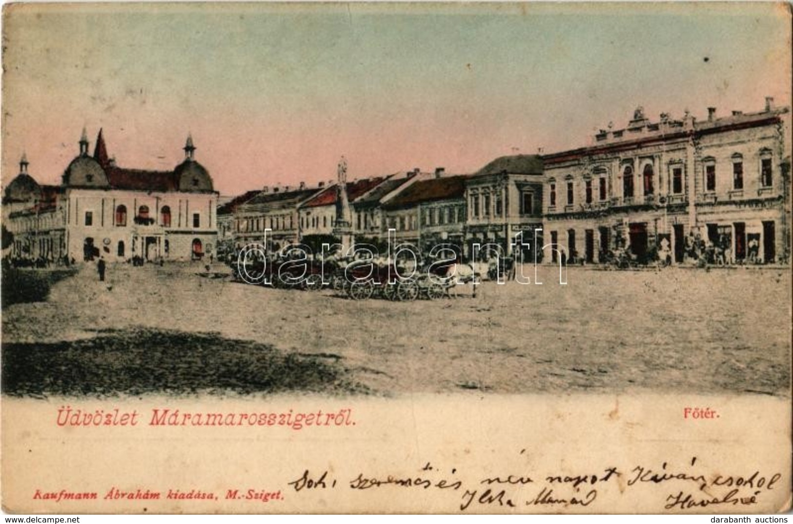 T2/T3 Máramarossziget, Sighetu Marmatiei; Fő Tér, Korona Szálloda és Kávéház, Klein D. üzlete / Main Square, Hotel And C - Ohne Zuordnung