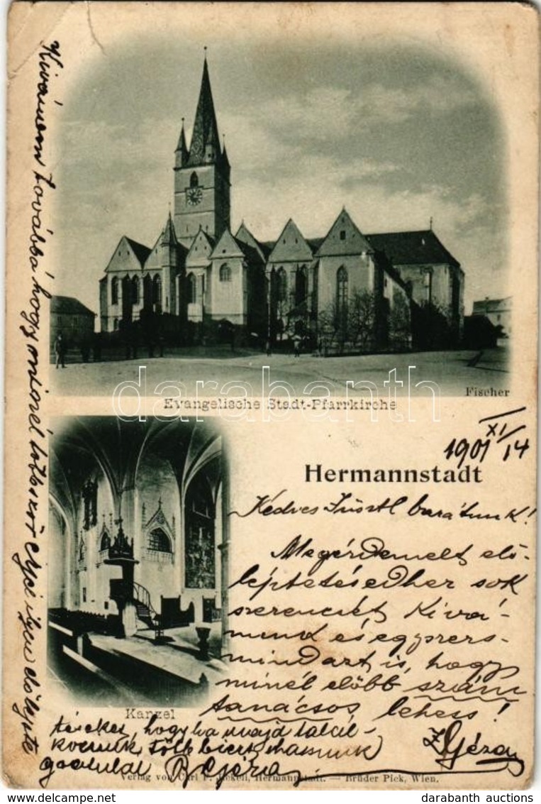 T3/T4 1901 Nagyszeben, Hermannstadt, Sibiu; Evangélikus Templom, Szószék, Belső / Pfarrkirche, Kanzel / Church Interior, - Ohne Zuordnung