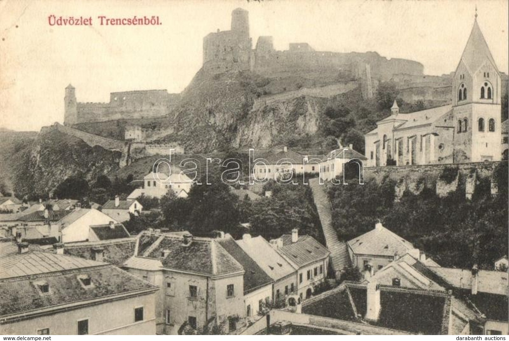 T2 1908 Trencsén, Trencín; Vár, Kegytemplom A Várhegyen. Szold Nyomda Kiadása / Trenciansky Hrad / Castle, Church (EK) - Ohne Zuordnung