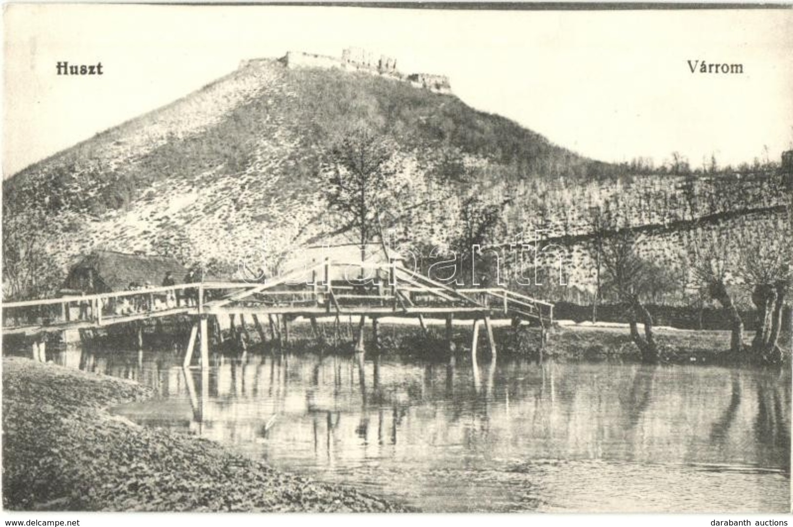 ** T1 Huszt, Chust; Várrom, Fahíd. Mandlovits Lipót Kiadása / Castle Ruins, Wooden Bridge - Ohne Zuordnung