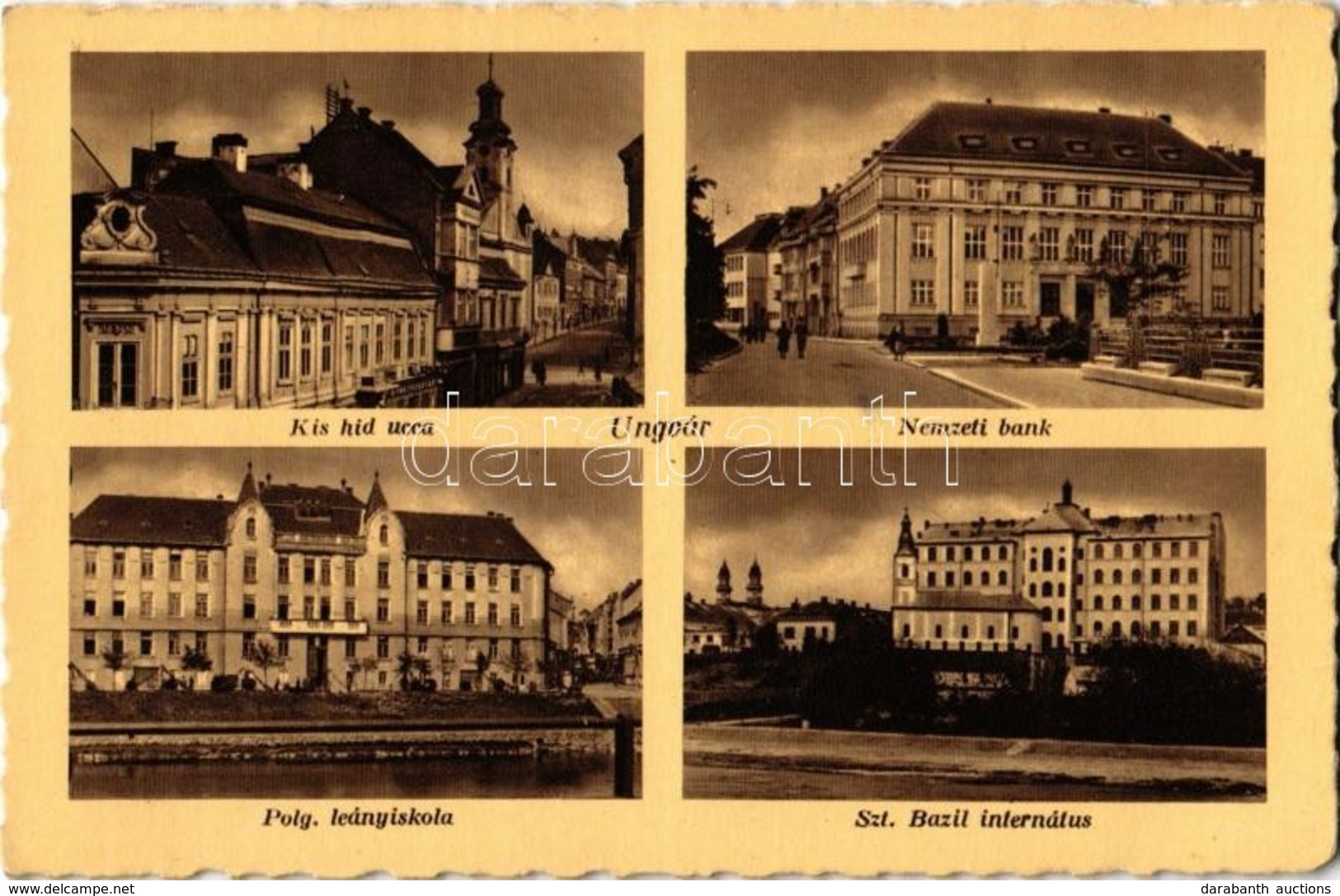 T2 1941 Ungvár, Uzshorod, Uzhorod; Kishíd Utca, Gyógyszertár, Nemzeti Bank, Polgári Leány Iskola, Szent Bazil Internátus - Unclassified