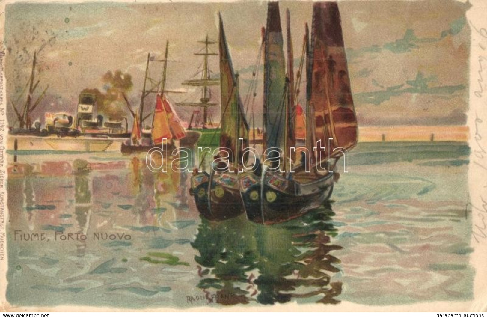 T2/T3 Fiume, Porto Nuovo. Künstlerpostkarte No. 1142. Von Ottmar Zieher, Litho S: Raoul Frank (EK) - Ohne Zuordnung