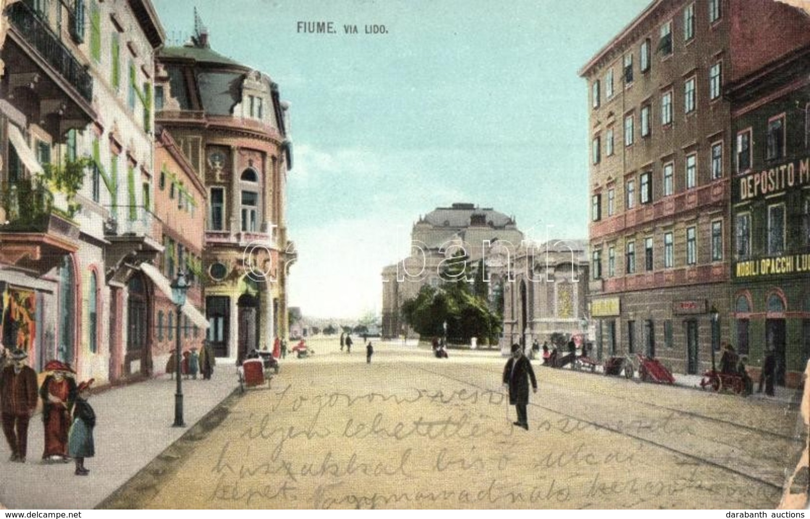 T2/T3 1911 Fiume, Via Lido, Deposito Mobili Opacchi / Street View With Shops (EK) - Ohne Zuordnung