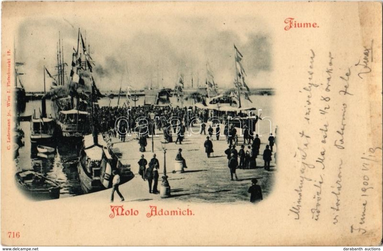 T2/T3 1900 Fiume, Rijeka; Molo Adamich / Steamer, Steamships, Crowded Molo. C. Ledermann Jr. 716. (fl) - Ohne Zuordnung