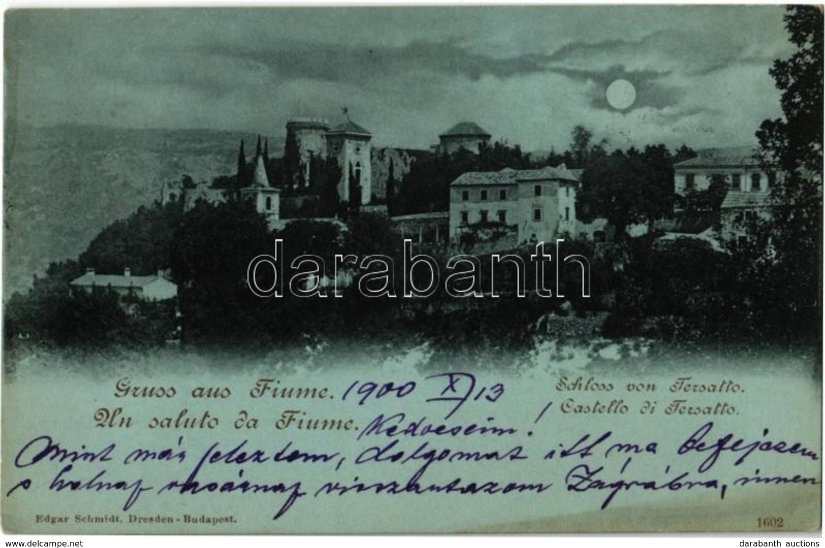 T2/T3 1900 Fiume, Rijeka; Schloss Von Tersatto / Castello / Trsat Castle + Fiume-Zágráb 64. Sz. Vasúti Mozgóposta Bélyeg - Ohne Zuordnung