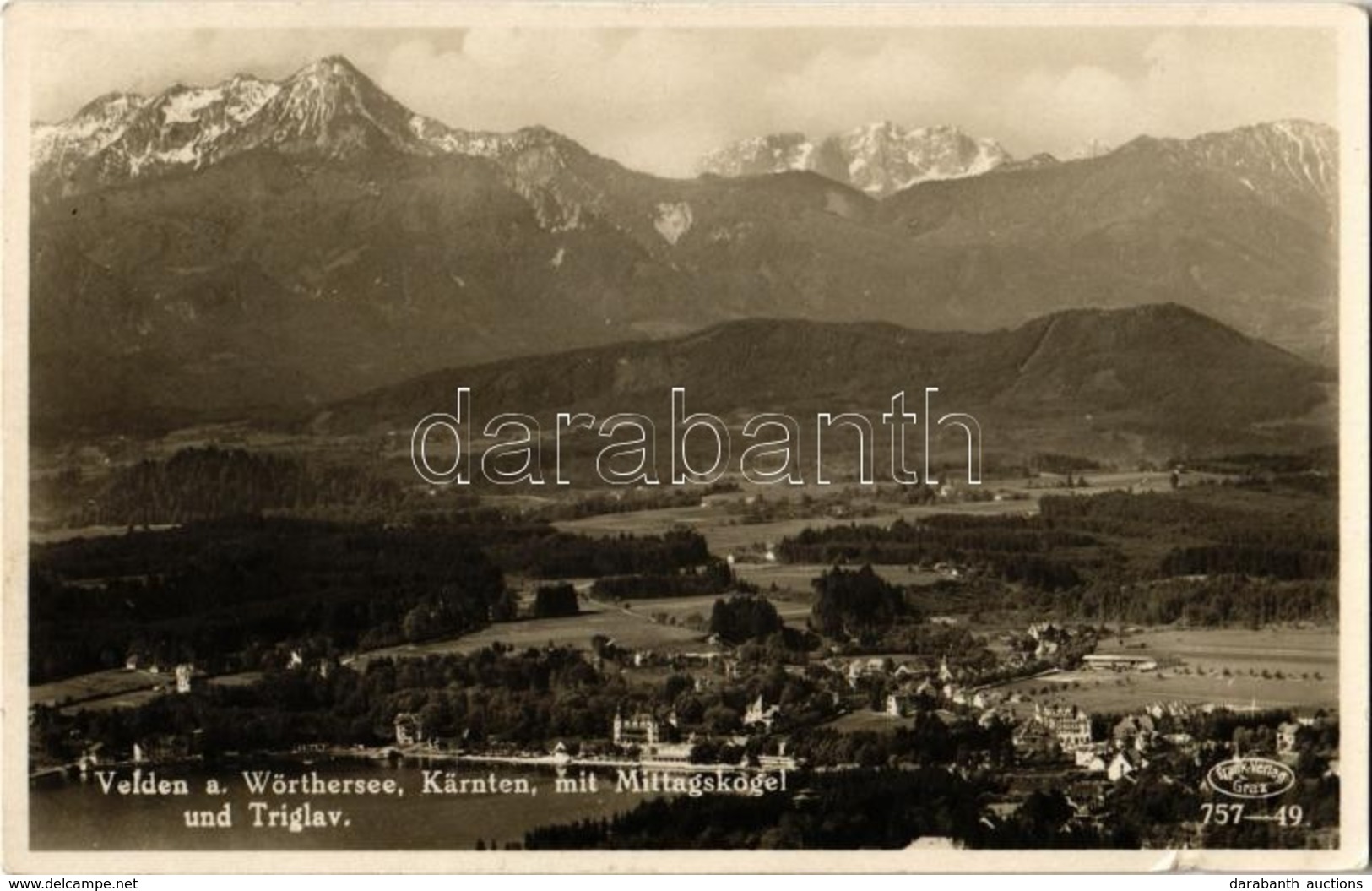 T2/T3 1931 Velden Am Wörthersee, Kärnten, Mit Mittagskogel Und Triglav. Frank Verlag 757-49. (small Tear) - Ohne Zuordnung