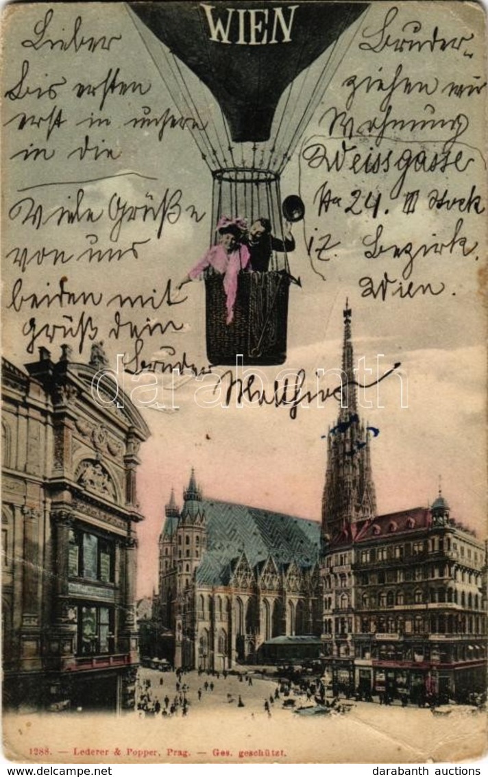 * T3 1905 Vienna, Wien; Montage Postcard With Couple In An Air Balloon (EB) - Ohne Zuordnung