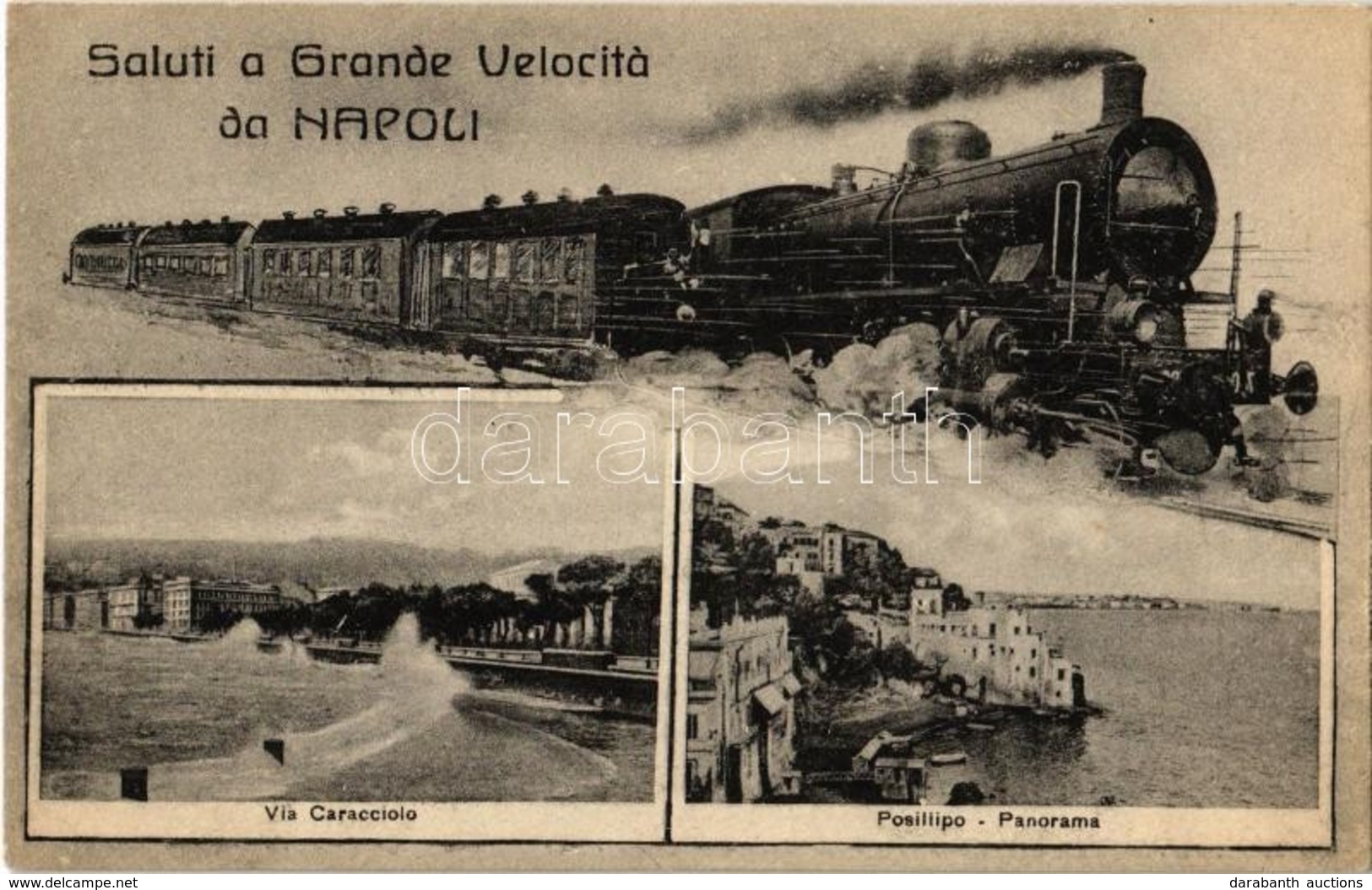 ** T2 Naples, Napoli; Saluti A Grande Velocitá Da Napoli, Via Caracciolo, Posillipo Panorama / Locomotive Montage - Ohne Zuordnung