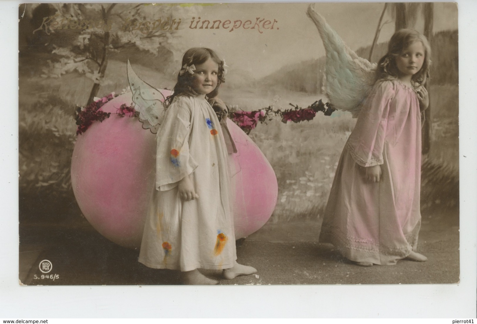 ENFANTS - LITTLE GIRL - MAEDCHEN - Jolie Carte Fantaisie Fillettes Anges Avec Oeuf De Pâques - Portraits