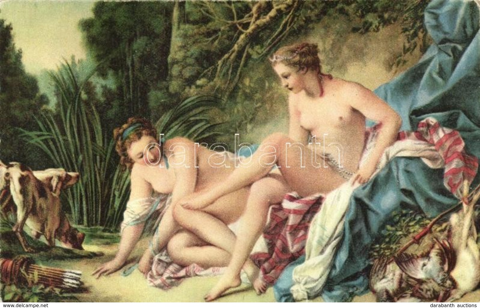 ** T2/T3 Diana Im Bade / Erotic Art Postcard, Stengel & Co. No. 29250, S: Francois Boucher (worn Edges) - Ohne Zuordnung