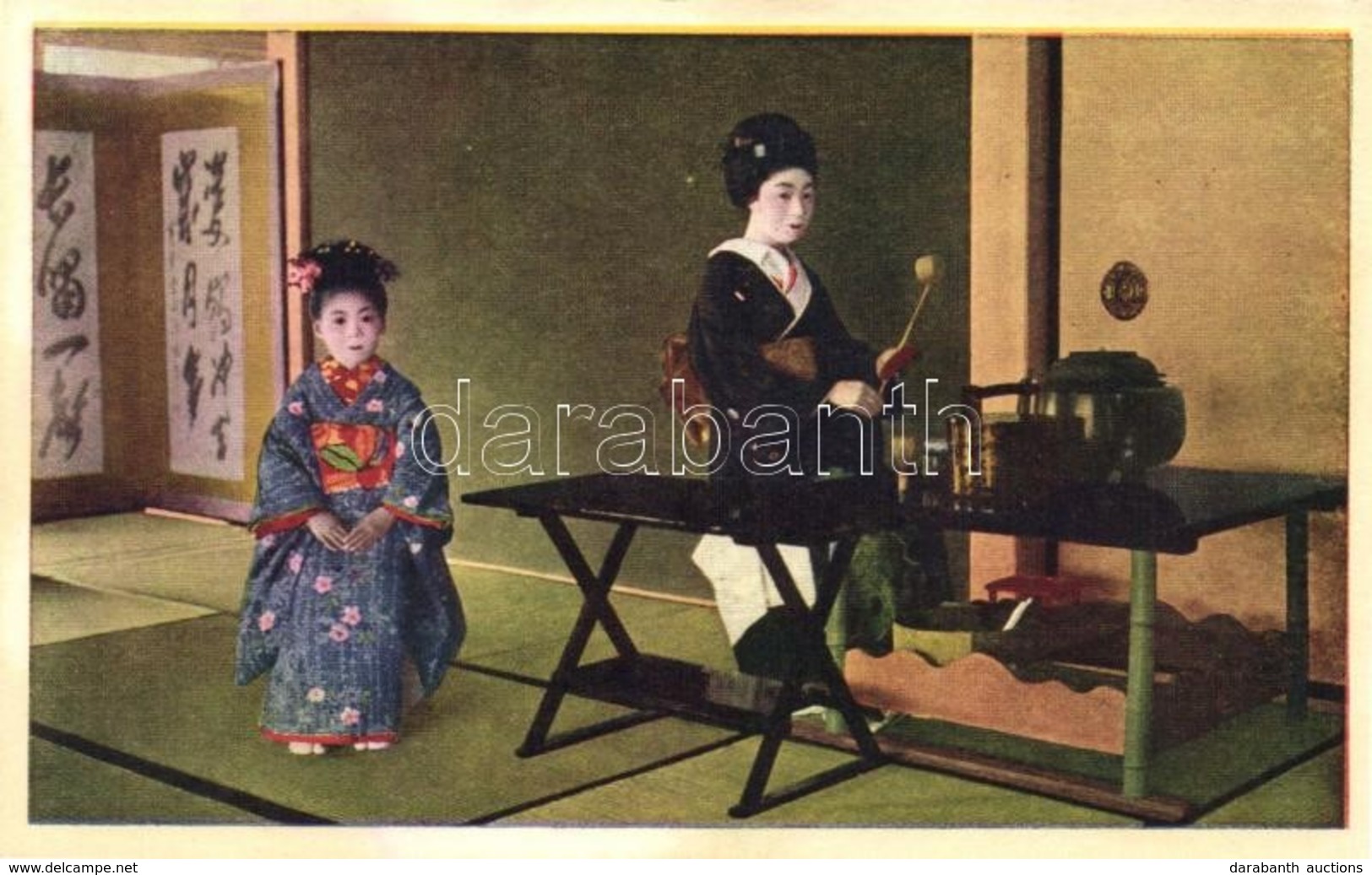 ** T2/T3 Japán Gésák / Geishas, Japanese Folklore (ragasztónyom / Gluemark) - Ohne Zuordnung