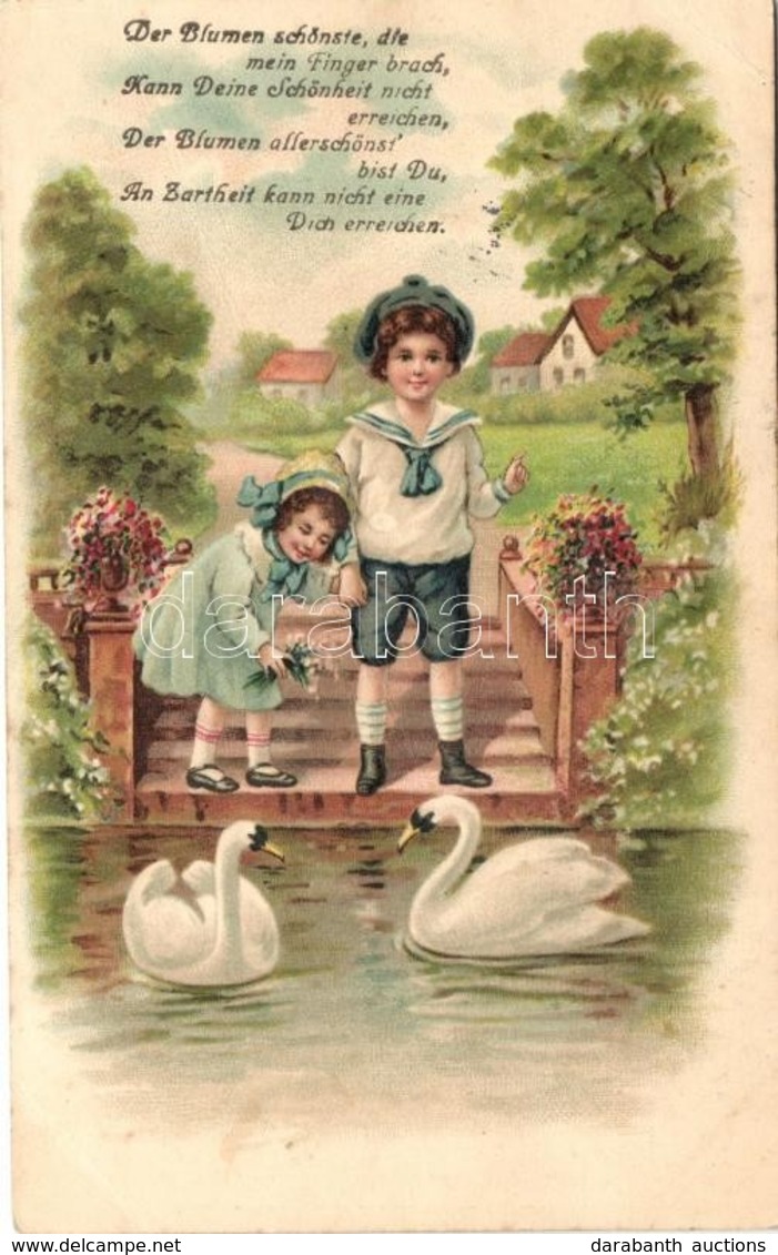 T3 'Der Blumen Schönste Die Mein Finger Brach...' / Children And Swans, G.G.K. No. 711, Litho (fa) - Ohne Zuordnung