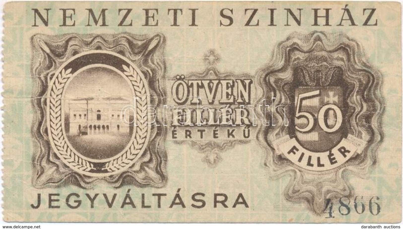 ~1946-1947. 50f 'Nemzeti Színház' Utalvány T:III - Ohne Zuordnung