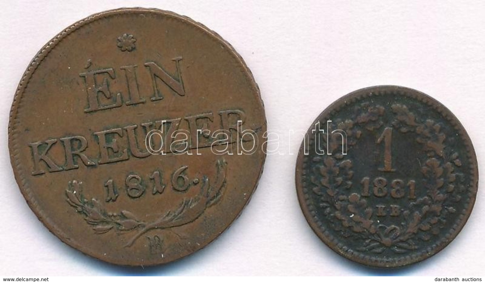 1816B 1kr Cu + 1881KB 1kr Cu 'Középcímer' T:2,2- - Ohne Zuordnung