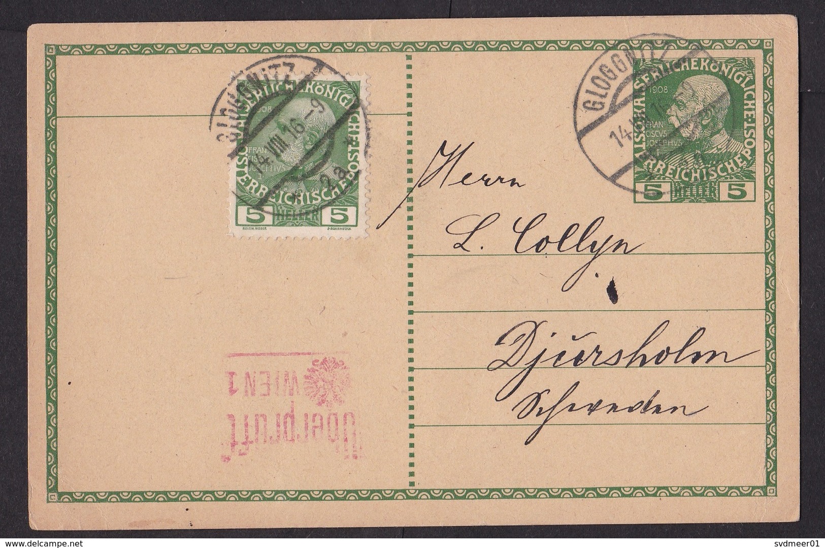 Austria: Stationery Postcard, 1916, Extra Stamp, Censored, Censor Cancel, World War 1, WW1, Gloggnitz (traces Of Use) - Brieven En Documenten