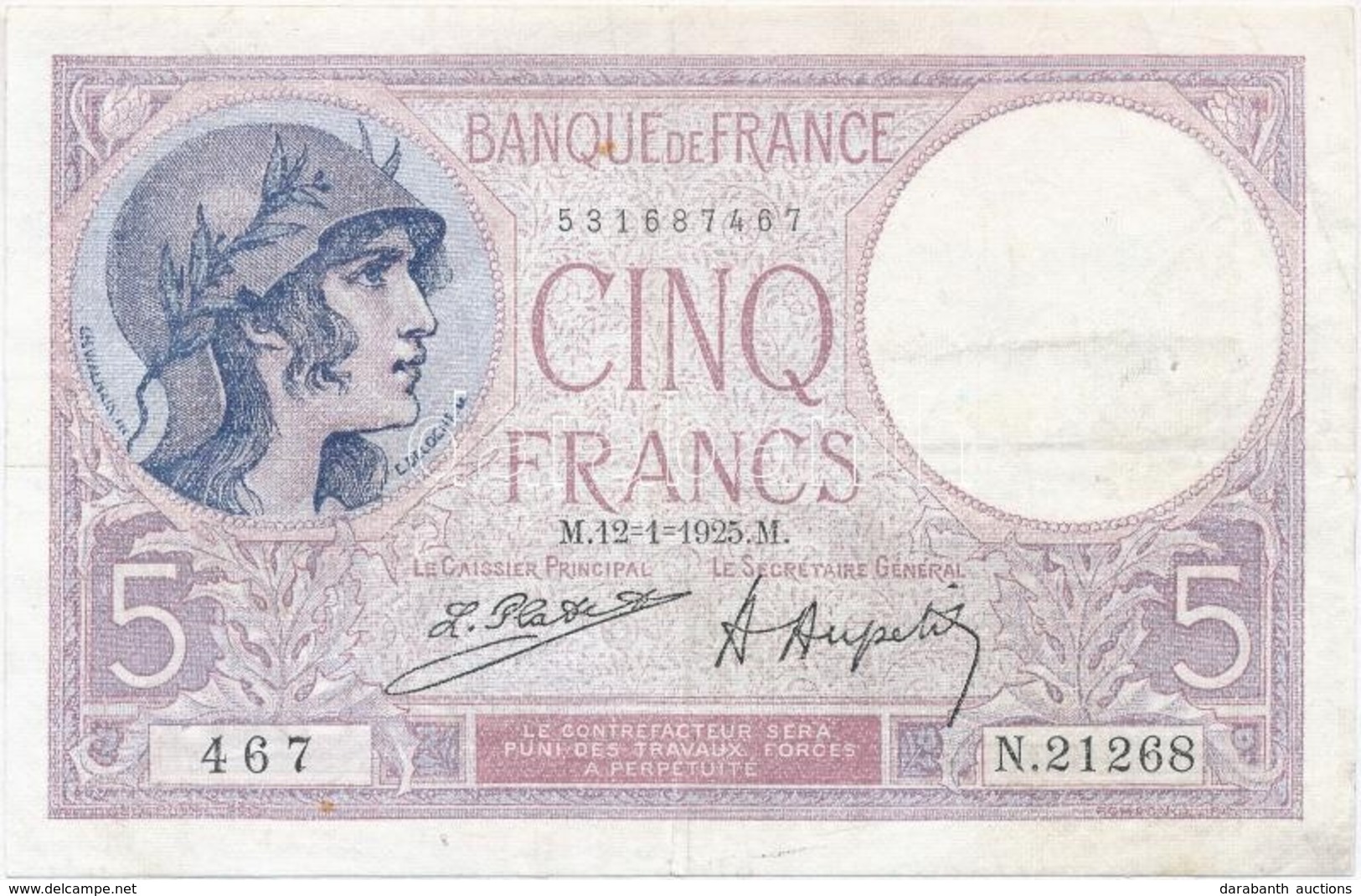 Franciaország 1925. 5Fr T:III
France 1925. 5 Francs C:F - Ohne Zuordnung