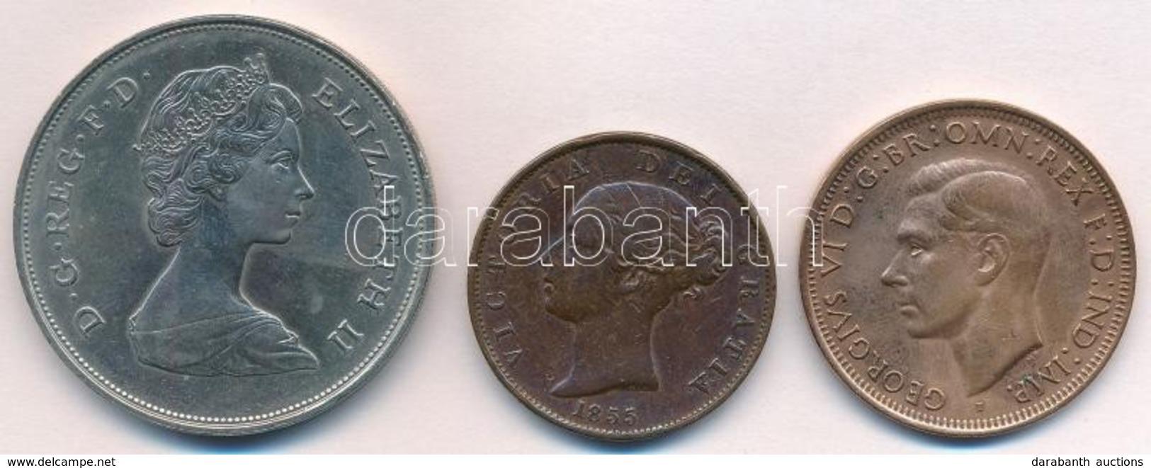 Nagy-Britannia 1855. 1p Cu 'Viktória' (9,05g) + 1980. 25p Cu-Ni 'Az Anyakirályné 80. Születésnapja' + Ausztrália 1943I 1 - Ohne Zuordnung