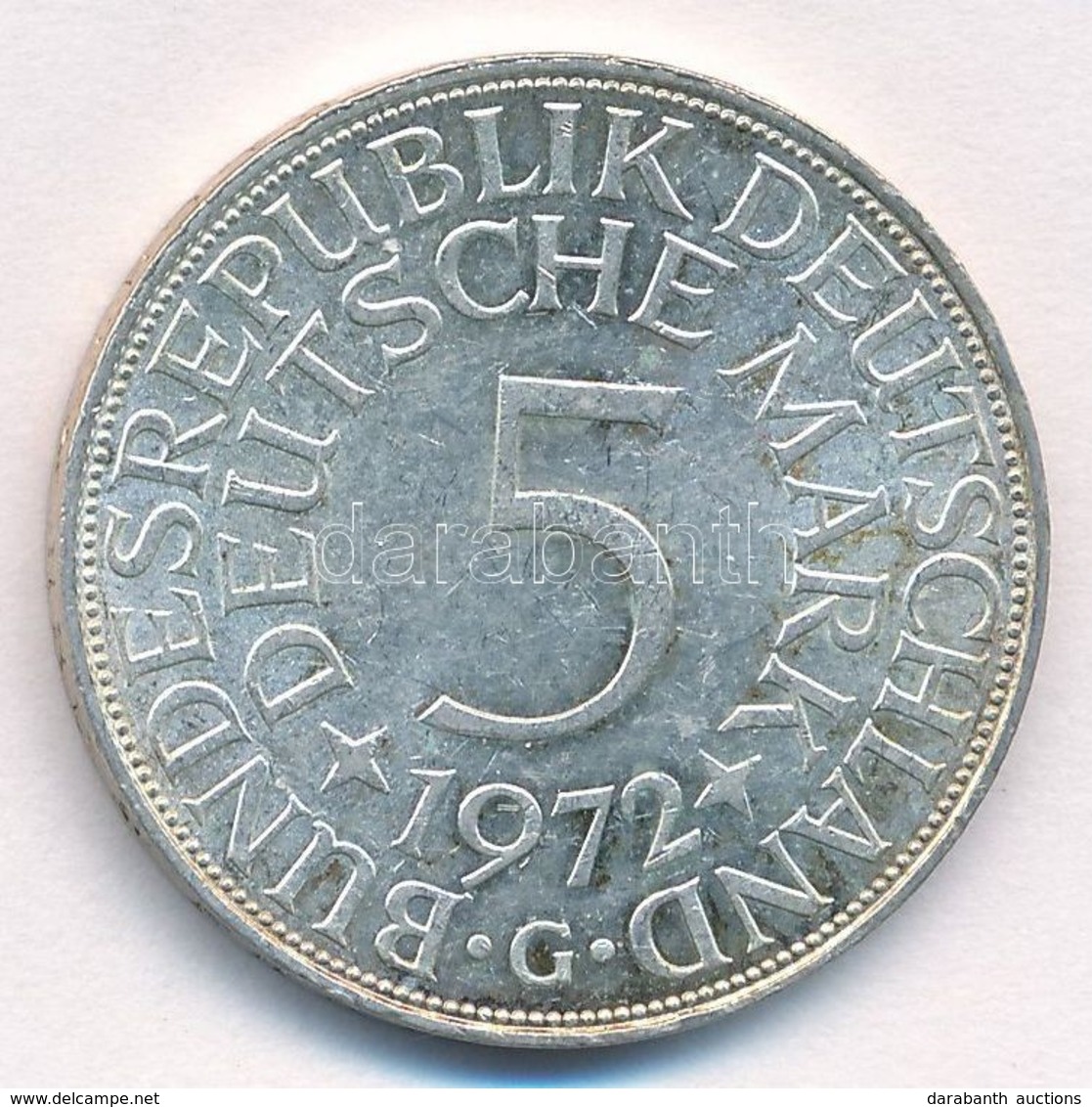 NSZK 1972G 5M Ag T:1-,2  
FRG 1972G 5 Mark Ag C:AU,XF
Krause KM#112.1 - Ohne Zuordnung