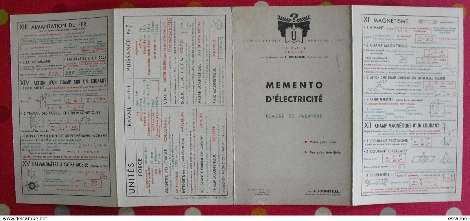 5 livrets memento  optique électricité sciences naturelles. Useldinger duolé Hennebelle assombre. 1954-1964