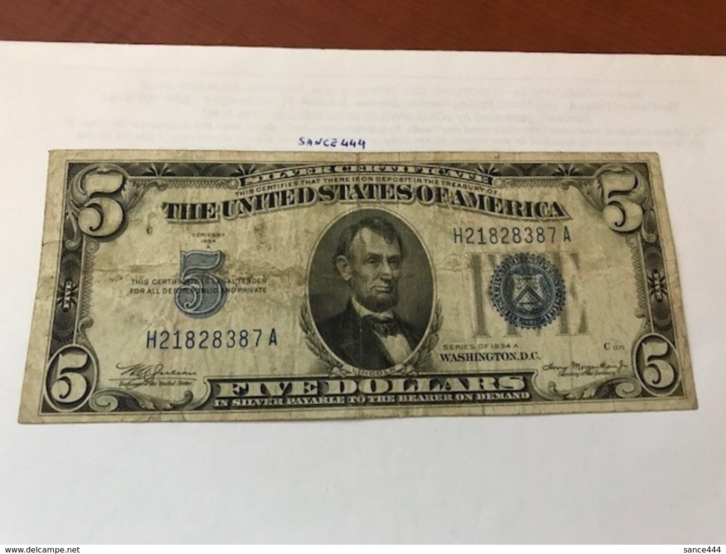 USA United States $ 5.00 Banknote 1934 - National Currency