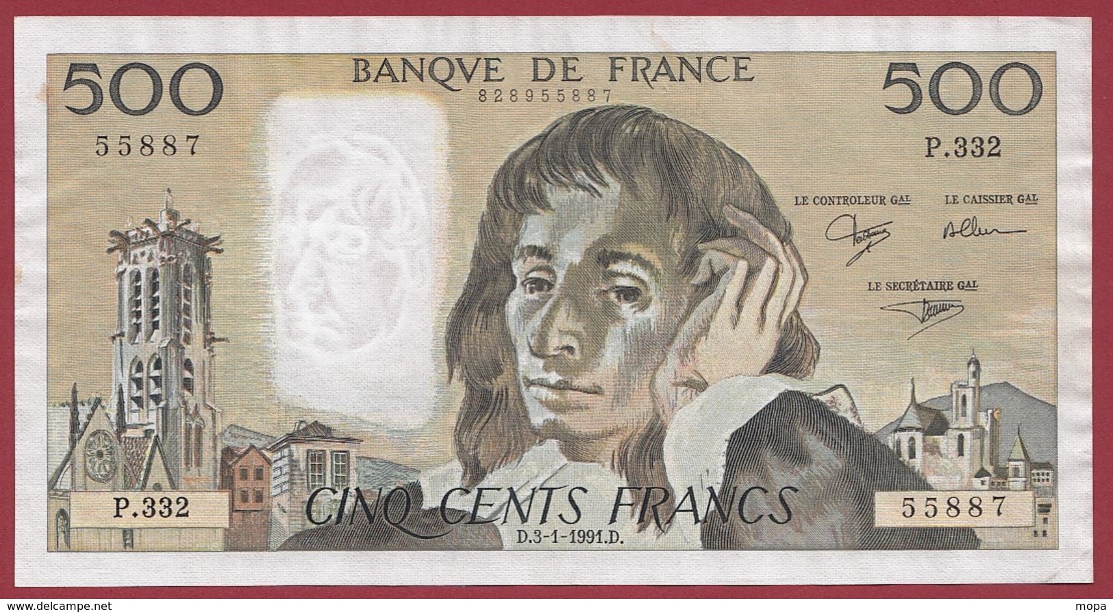 500 Francs "Pascal" Du 03/01/1991.D----F/TTB+-----ALPH P.332 - 500 F 1968-1993 ''Pascal''