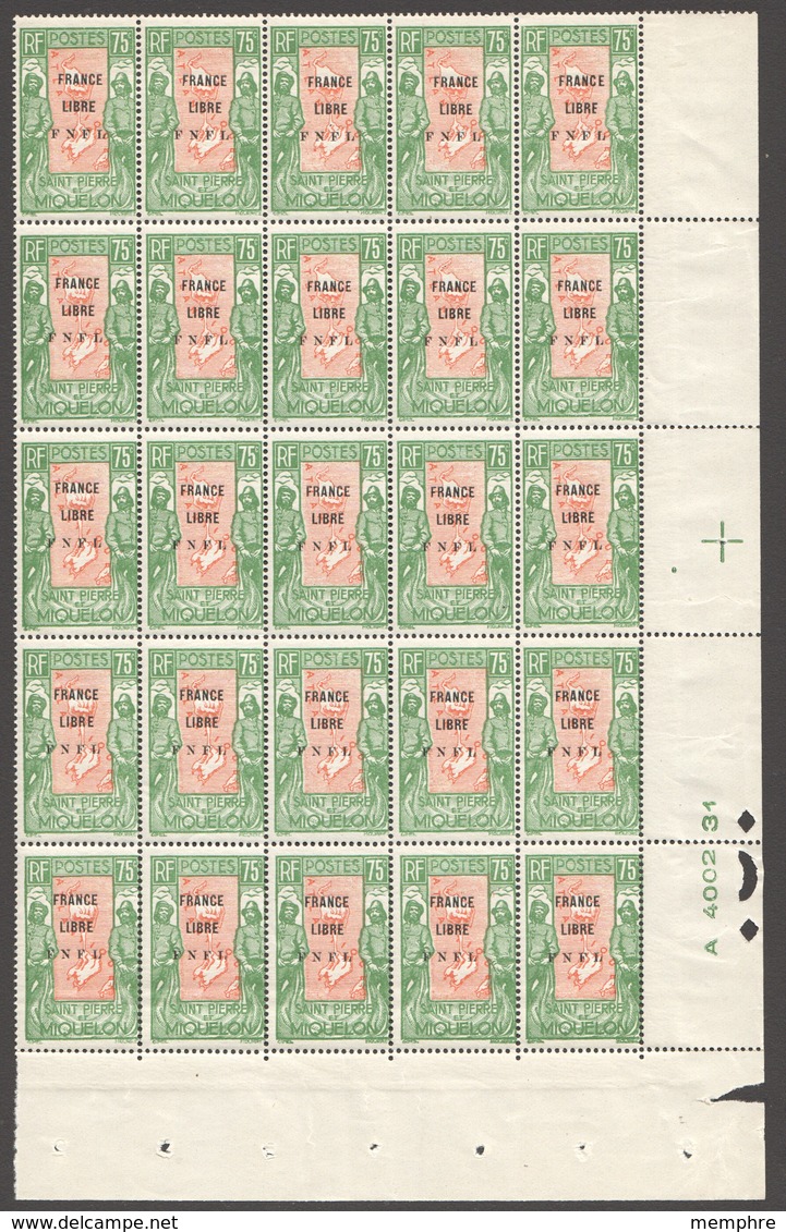 SPM  Carte Des Iles 75cent. Surchargé France Libre F.N.F.L.   NO 286 - FEUILLE DE 25 ** MNH - Unused Stamps