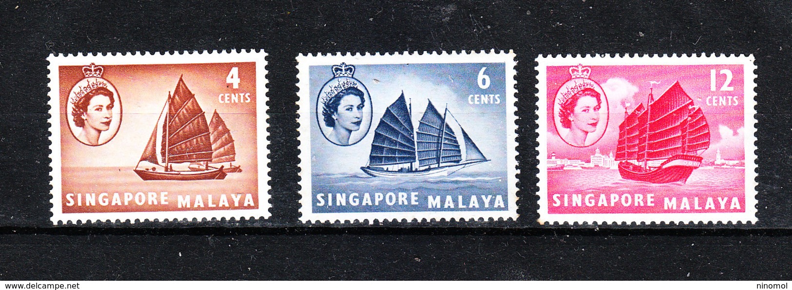 Singapore -1955. I 3 Francobolli " Giunche Malesi " Della Serie. The 3 Stamps "Malaysian Junks" Of The Series. MNH - Barche